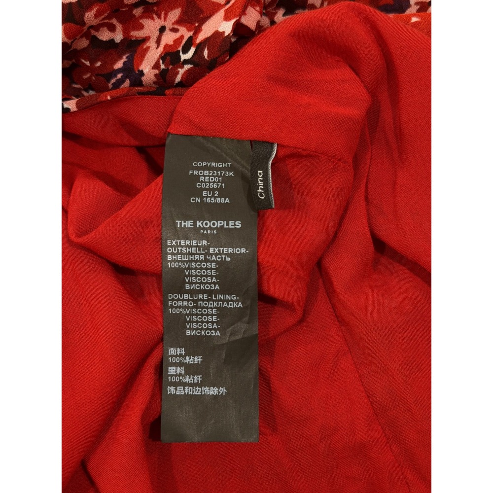 The Kooples Mini Floral Dress Red Medium V-Neck Long Sleeve Button Cuff Feminine - Picture 10 of 11